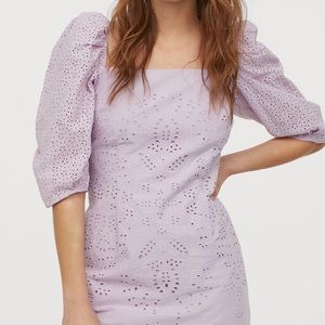 Lavender color eyelet lace puff slv dress